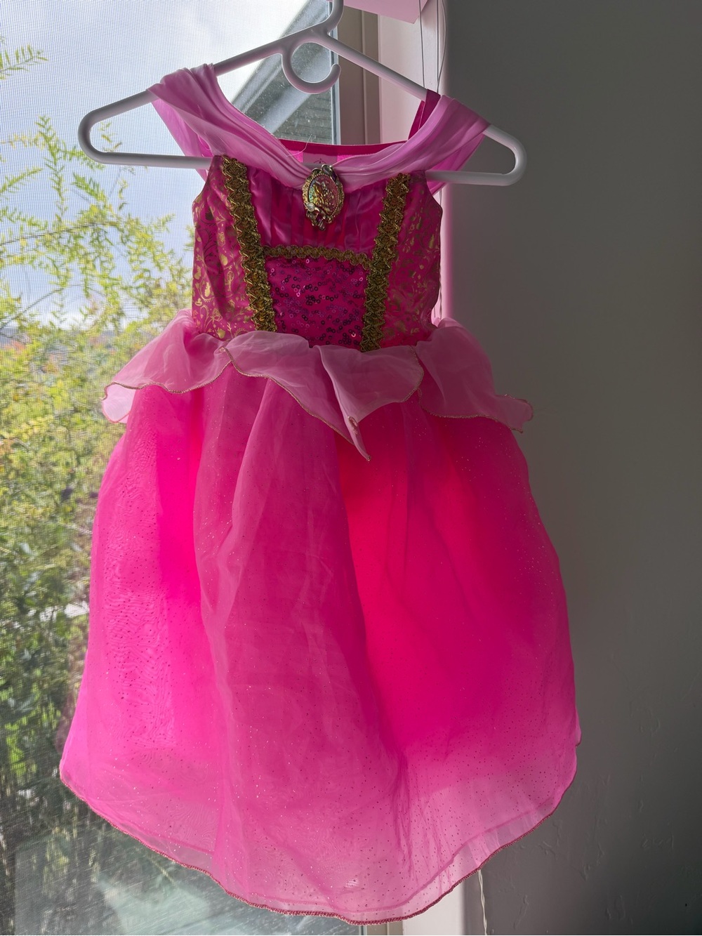 Disney Hot Pink Princess Dress with Gold Trim- Aurora